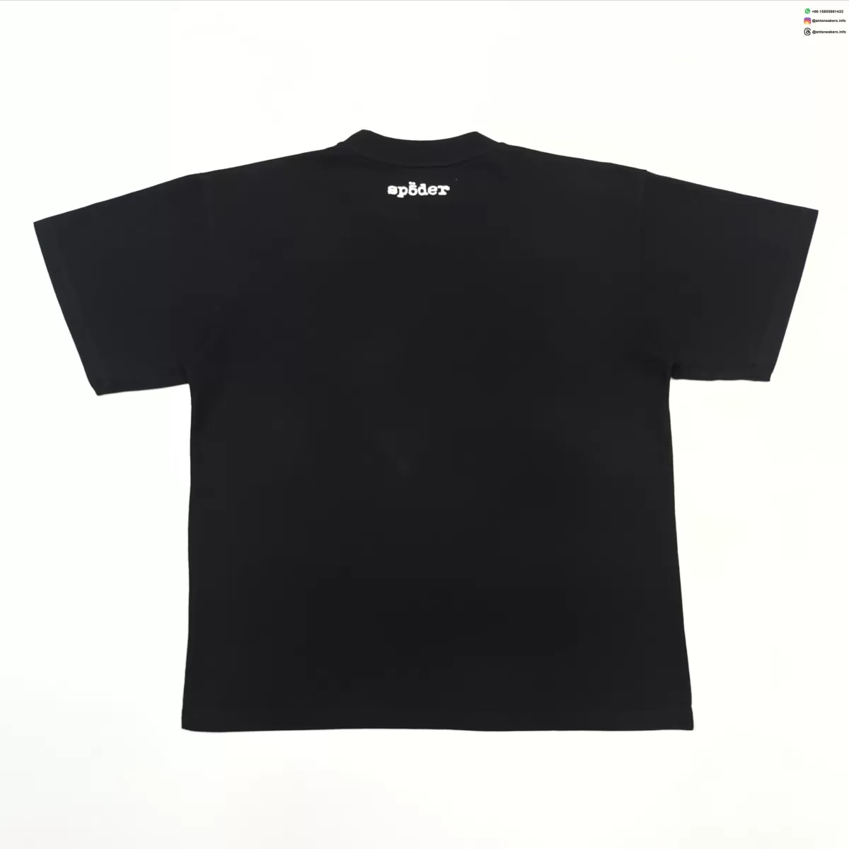 Sp5der Distorted Letter Graphic Washed Black Tee
