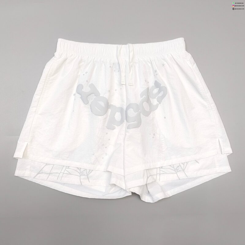 Sp5der Gray Letter White Nylon Shorts