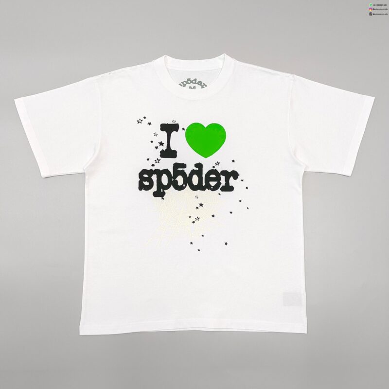 Sp5der Green Heart White Tee