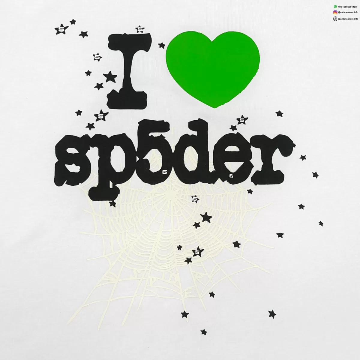 Sp5der Green Heart White Tee Streetwear Running Shoes