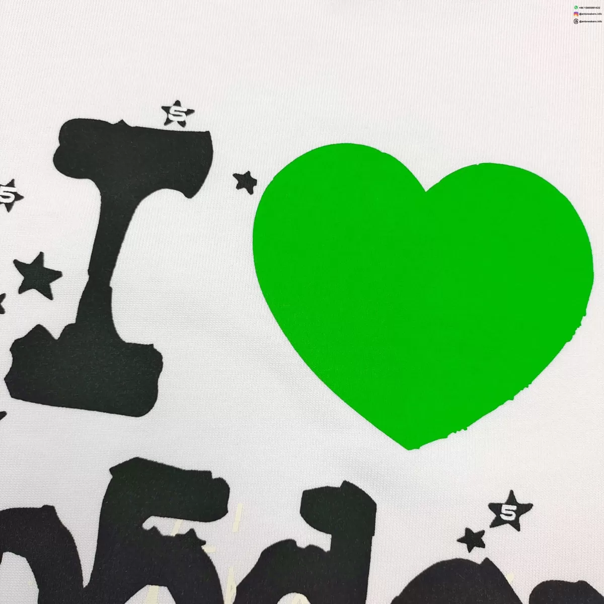 Sp5der Green Heart White Tee Streetwear Running Shoes