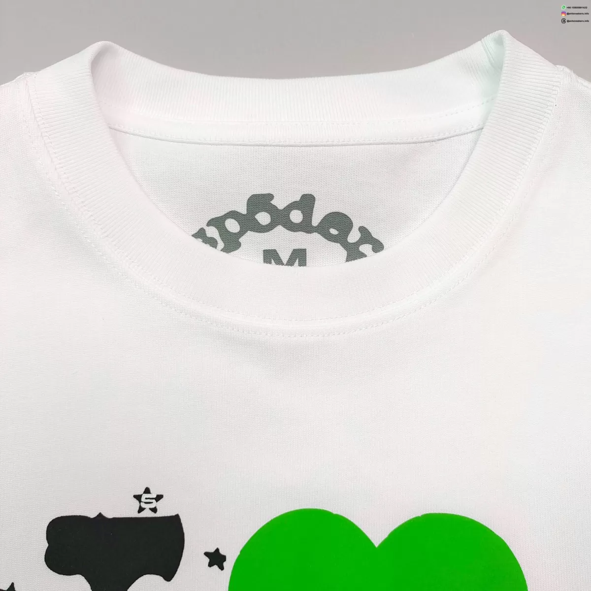 Sp5der Green Heart White Tee Streetwear Running Shoes