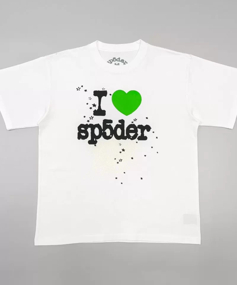 Sp5der Green Heart White Tee Streetwear Running Shoes