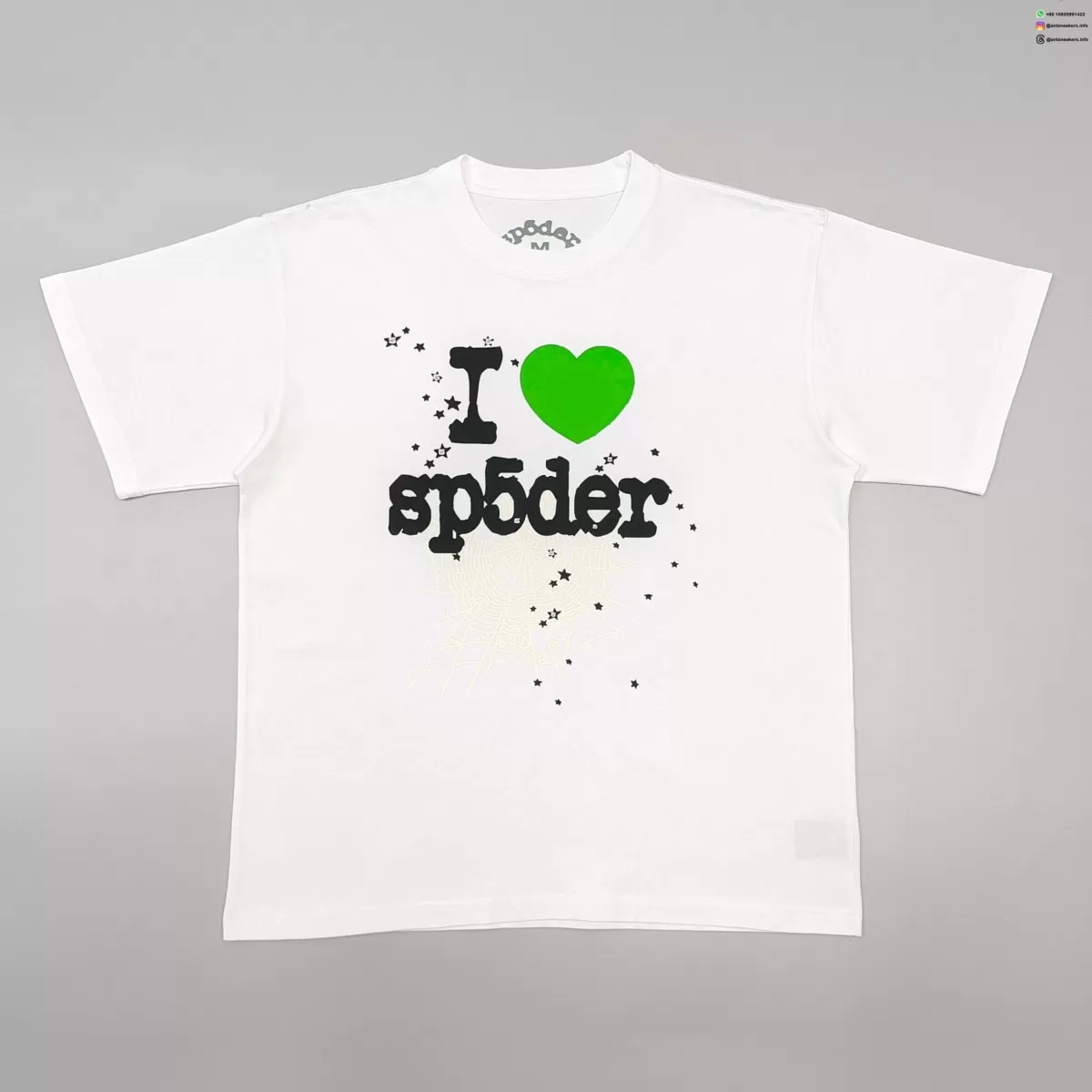 Sp5der Green Heart White Tee Streetwear Running Shoes