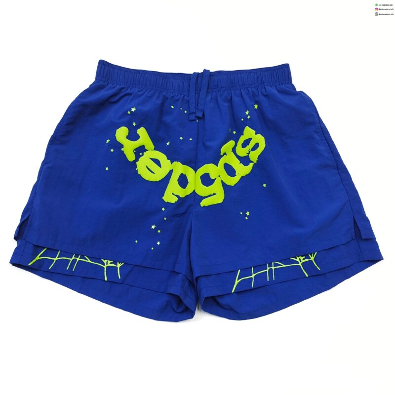 Sp5der Green Lettering Deep Blue Shorts