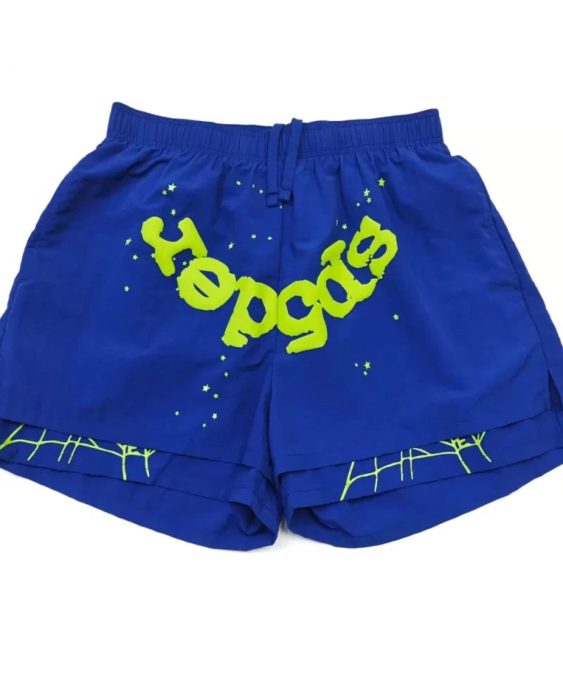 Sp5der Green Lettering Deep Blue Shorts Streetwear