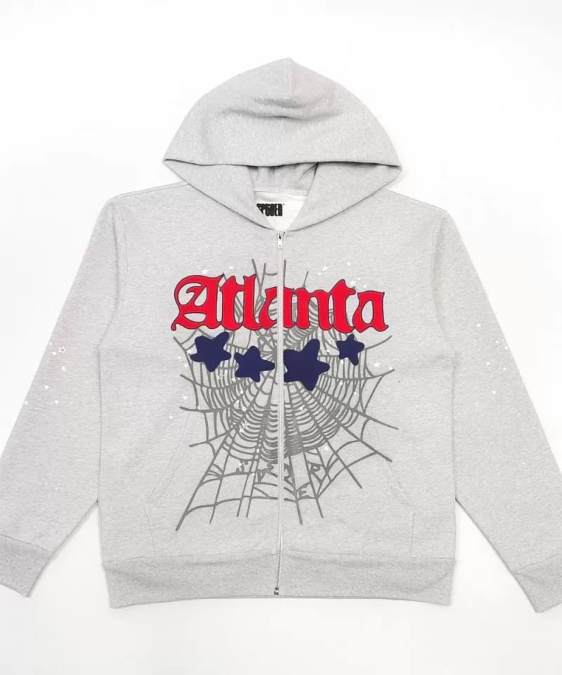 Sp5der Light Gray Atlanta Zip Hoodie Streetwear