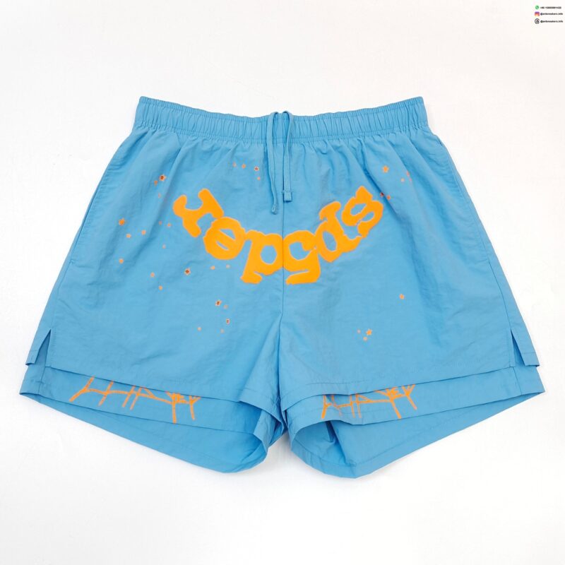 Sp5der Orange Letters Sky Blue Shorts