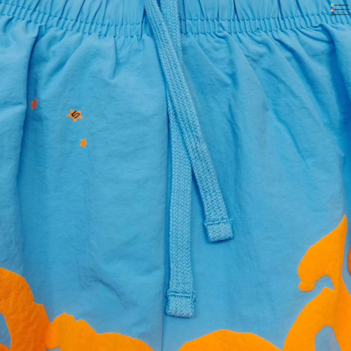 Sp5der Orange Letters Sky Blue Shorts Streetwear