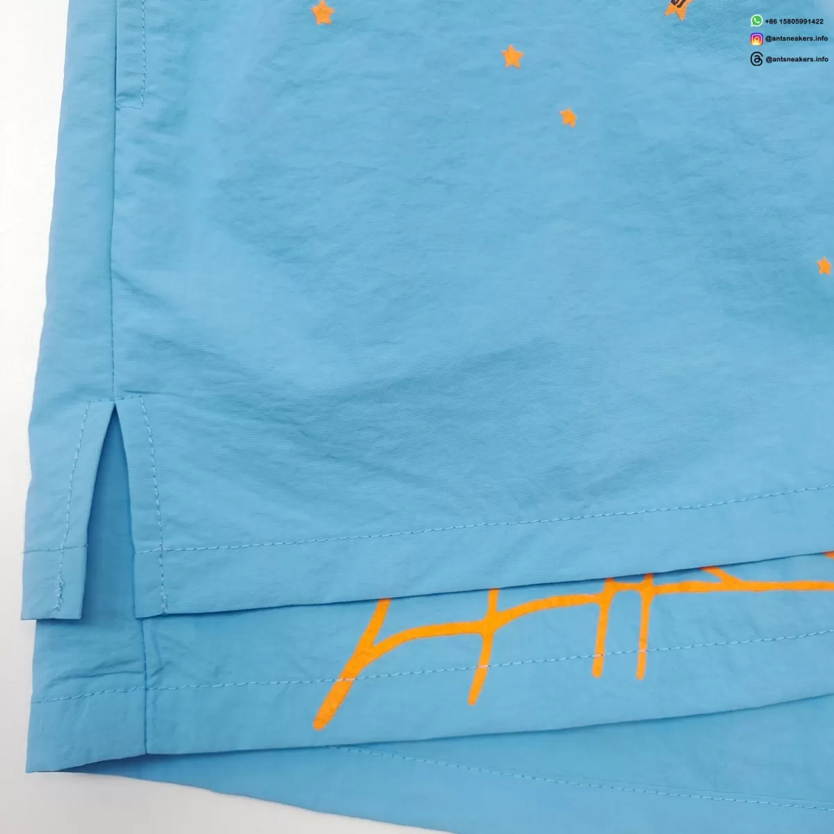 Sp5der Orange Letters Sky Blue Shorts Streetwear