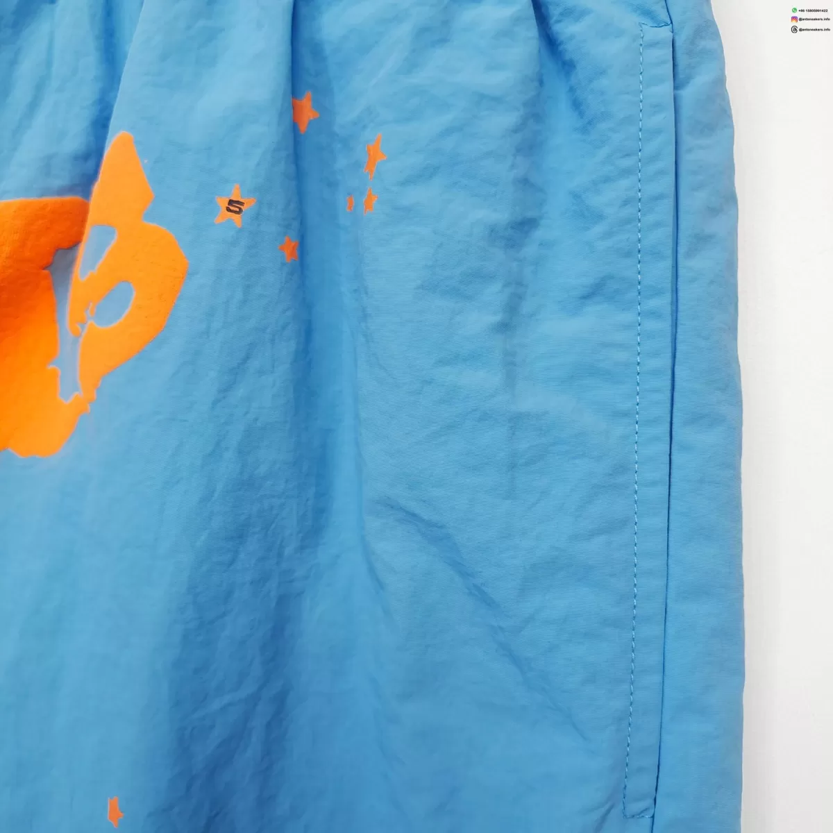 Sp5der Orange Letters Sky Blue Shorts Streetwear
