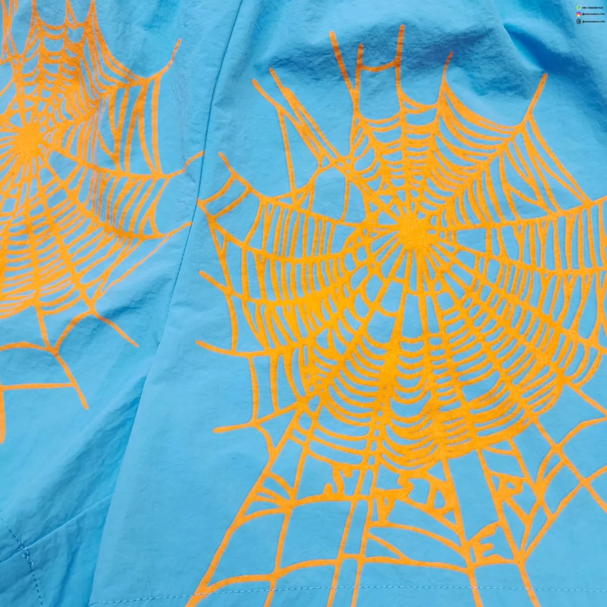 Sp5der Orange Letters Sky Blue Shorts Streetwear