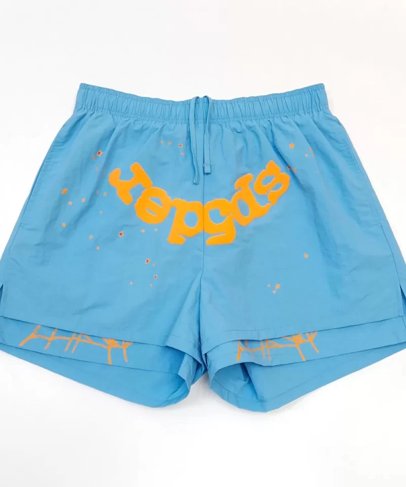 Sp5der Orange Letters Sky Blue Shorts Streetwear