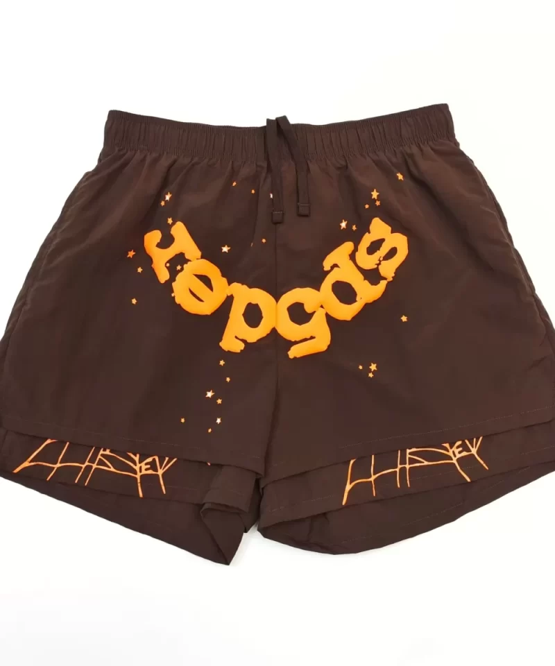Sp5der Orange Logo Brown Shorts Streetwear Running Shoes