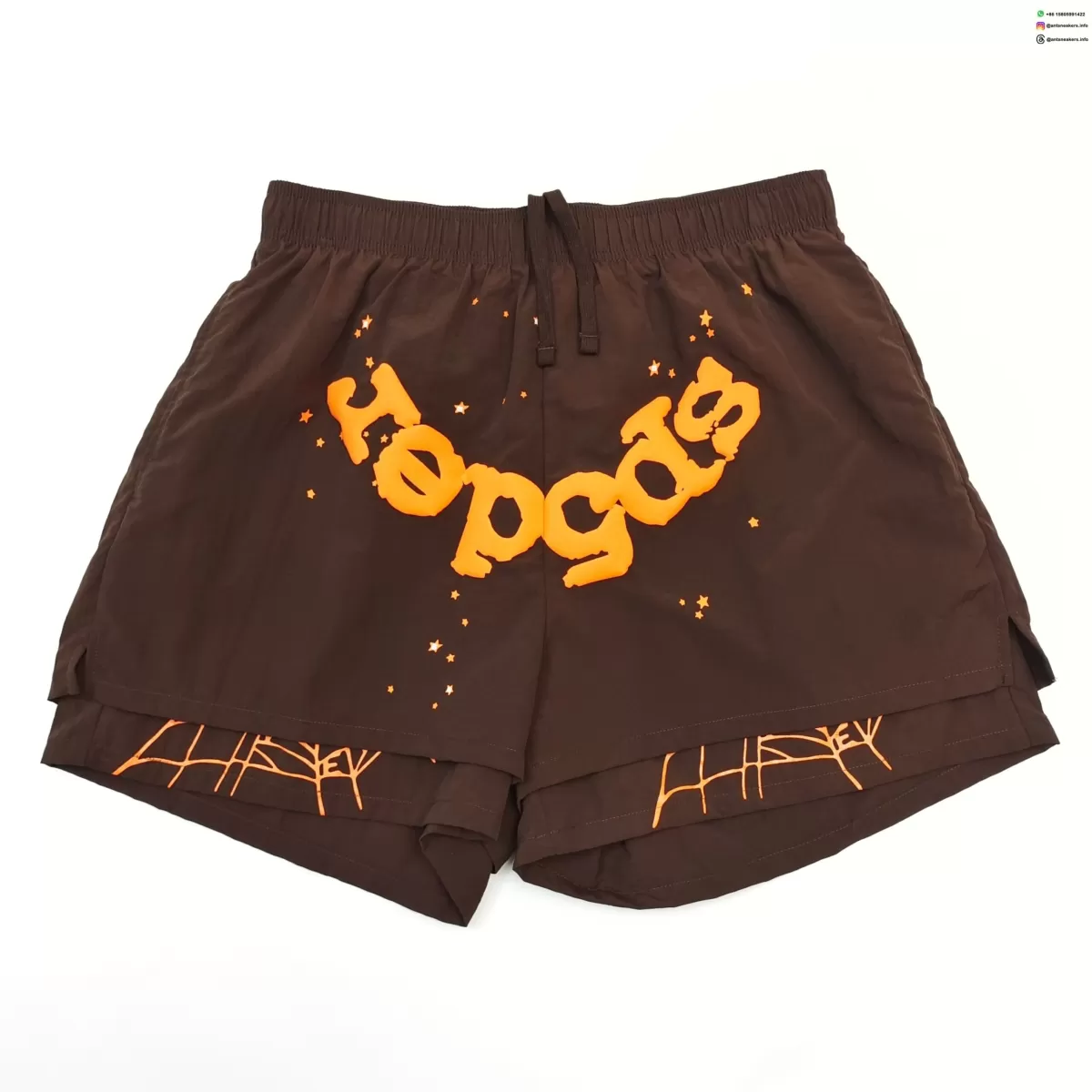 Sp5der Orange Logo Brown Shorts Streetwear Running Shoes