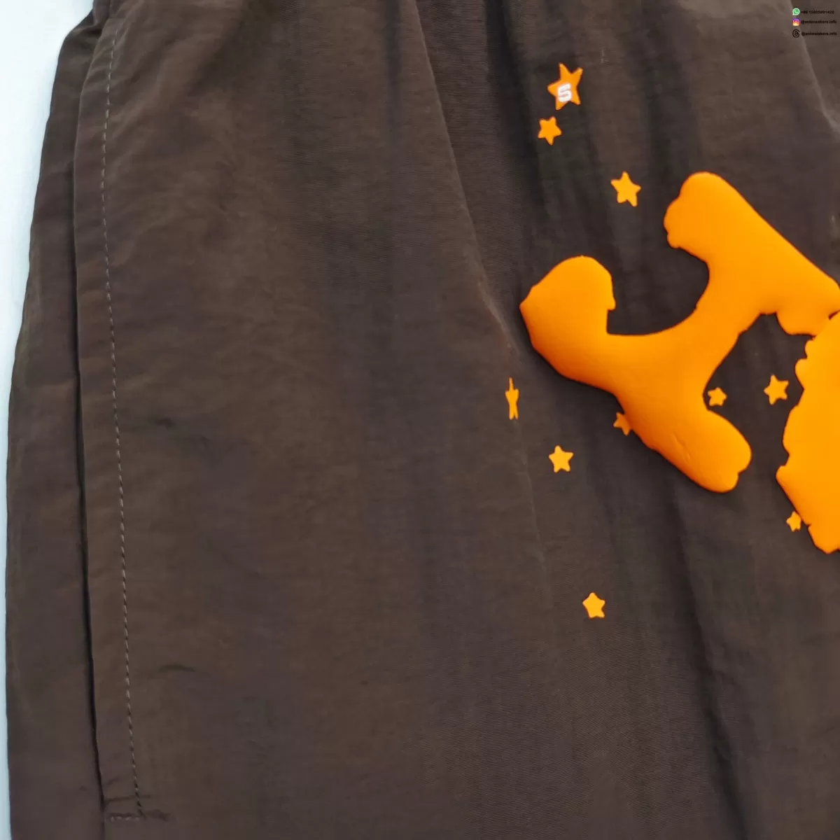 Sp5der Orange Logo Brown Shorts Streetwear Running Shoes