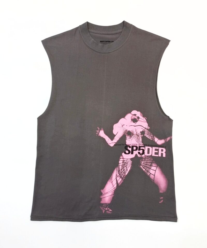 Sp5der Pink Graphic Gray Tank Top