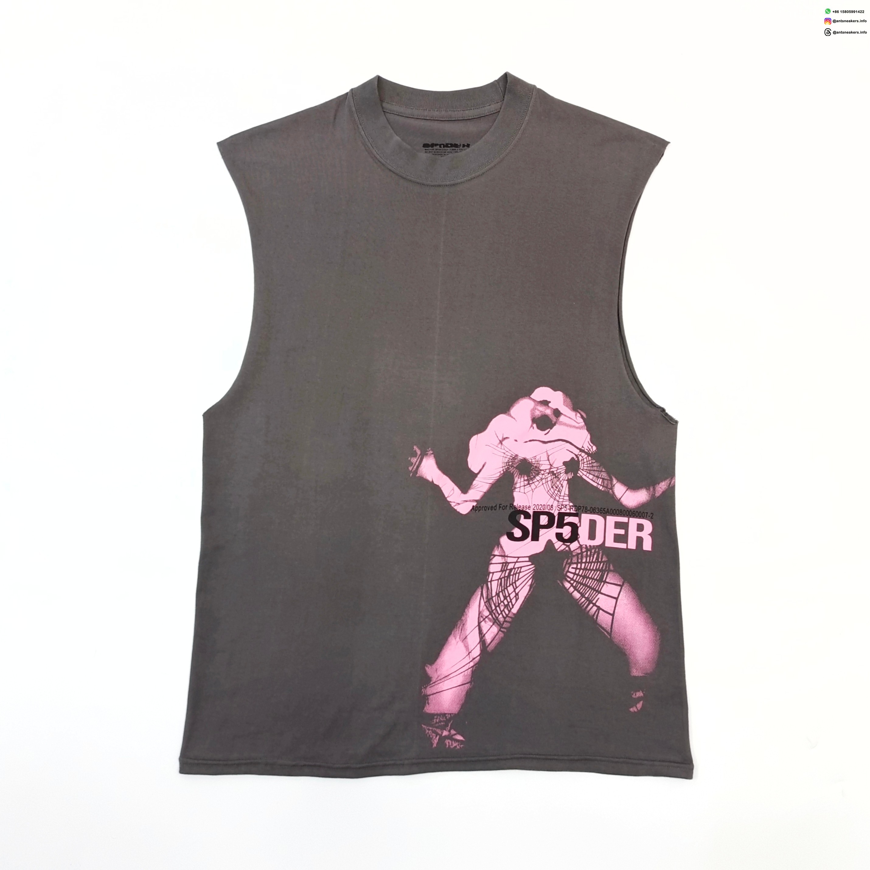 Sp5der Pink Graphic Gray Tank Top