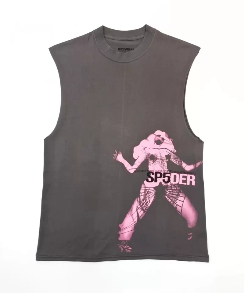 Sp5der Pink Graphic Gray Tank Top Sneakers Running Shoes