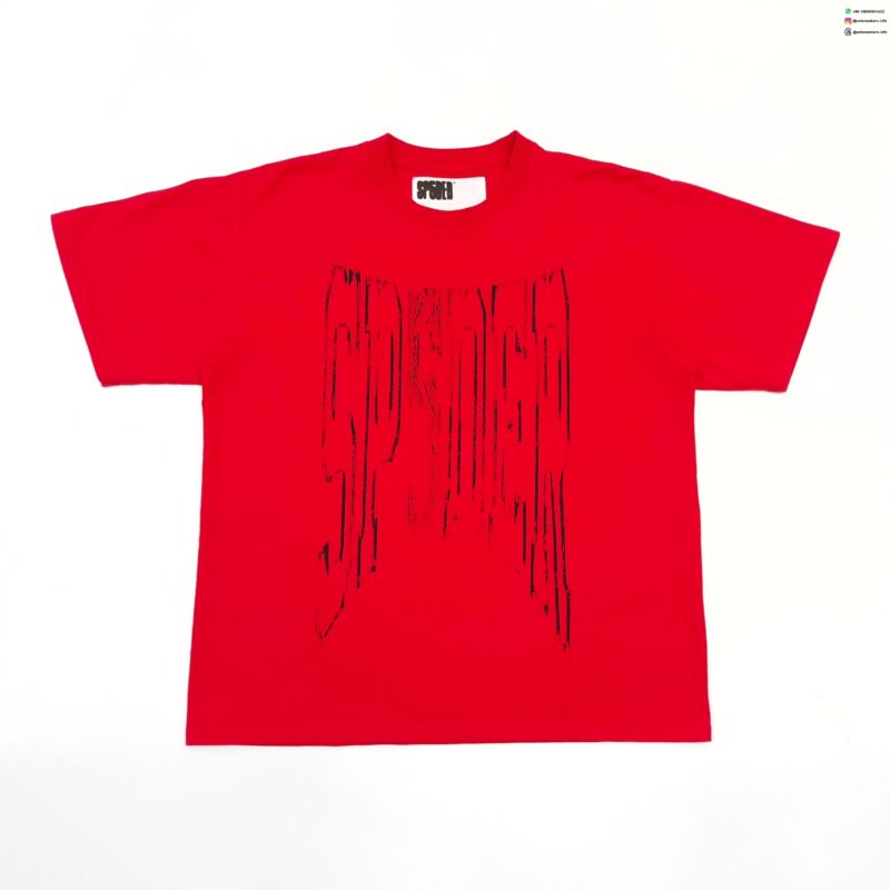 Sp5der Red Distressed Letter Graphic Tee