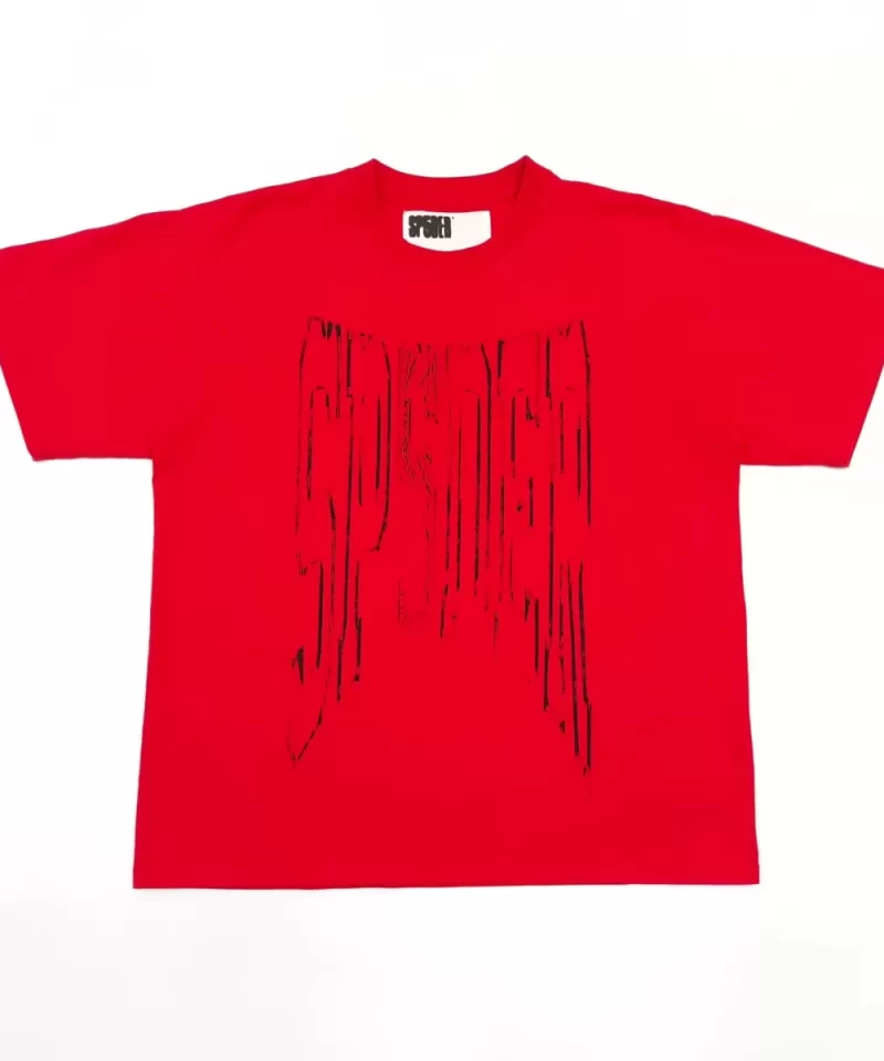 Sp5der Red Distressed Letter Graphic Tee Streetwear
