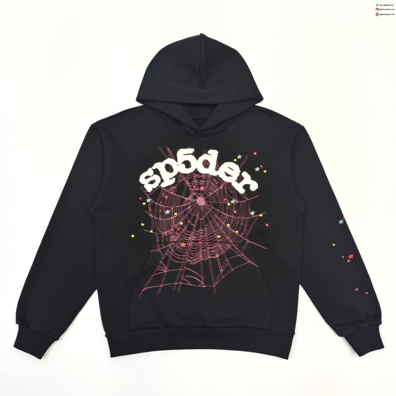 Sp5der White Letter Red Web Black Hoodie