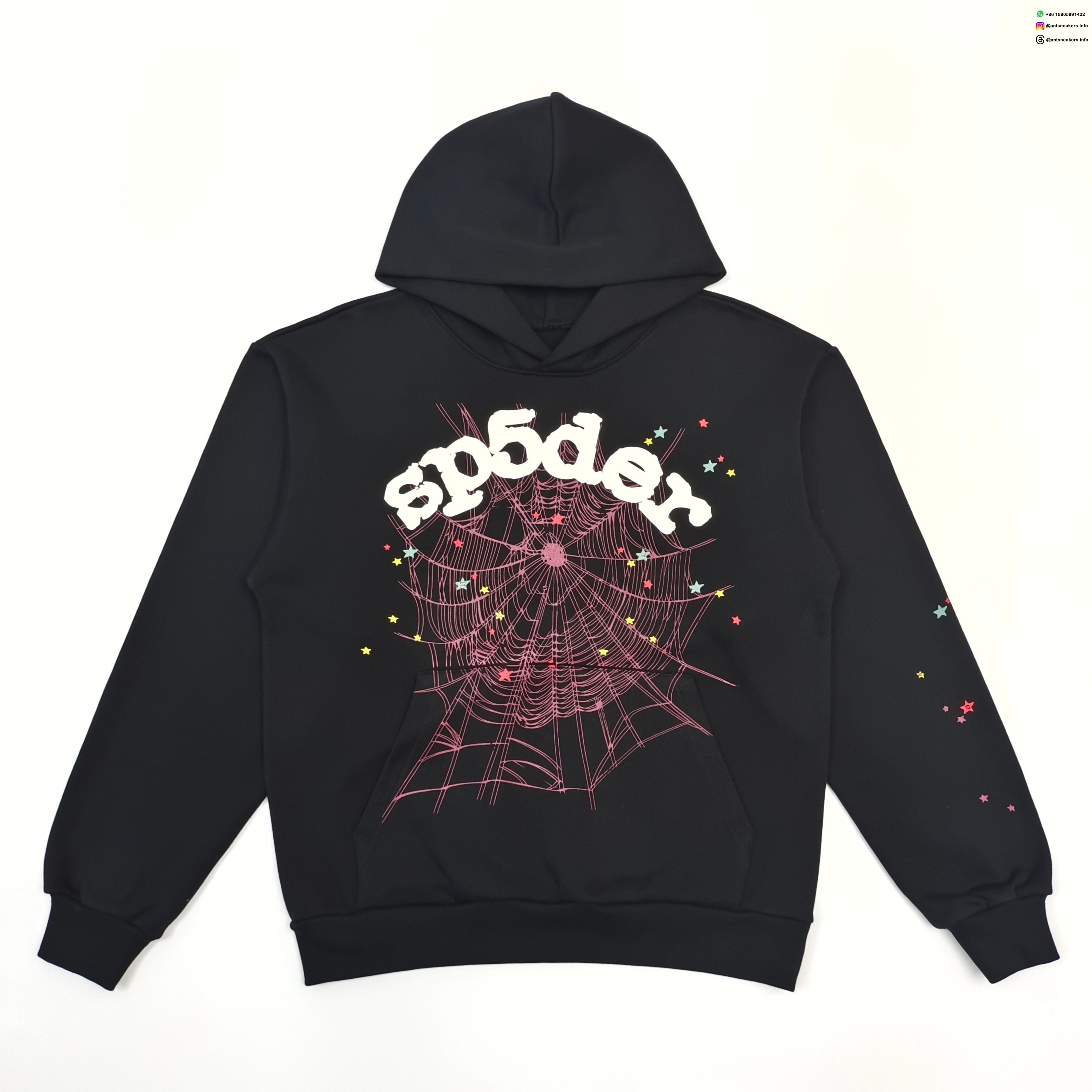 Sp5der White Letter Red Web Black Hoodie