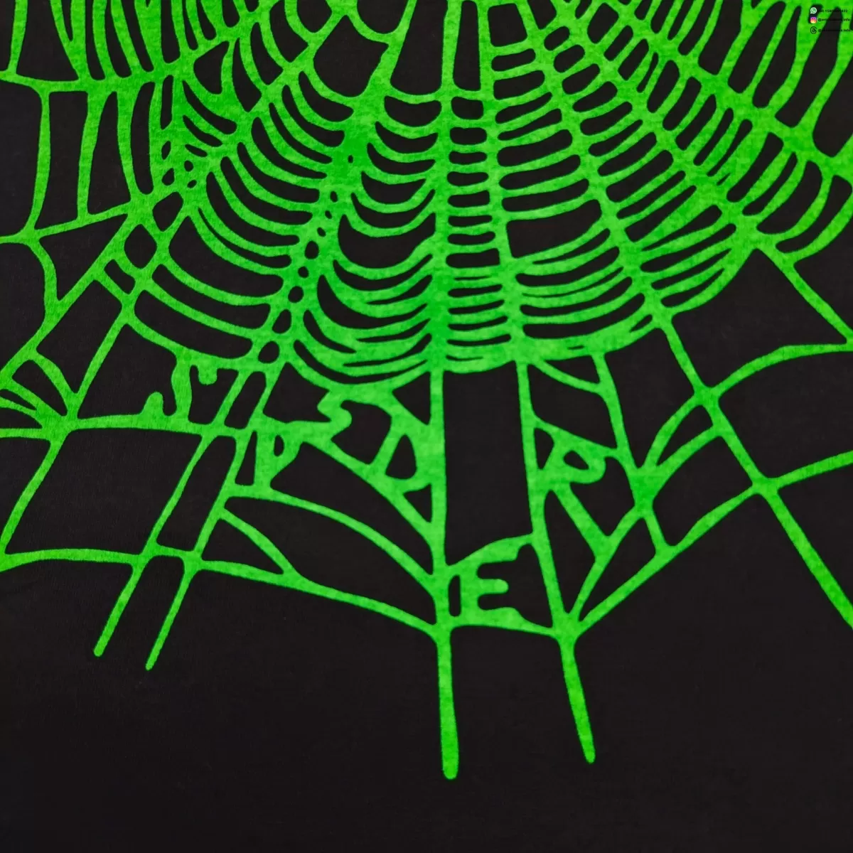 Sp5der Yellow Letter Green Web Black Tee Streetwear