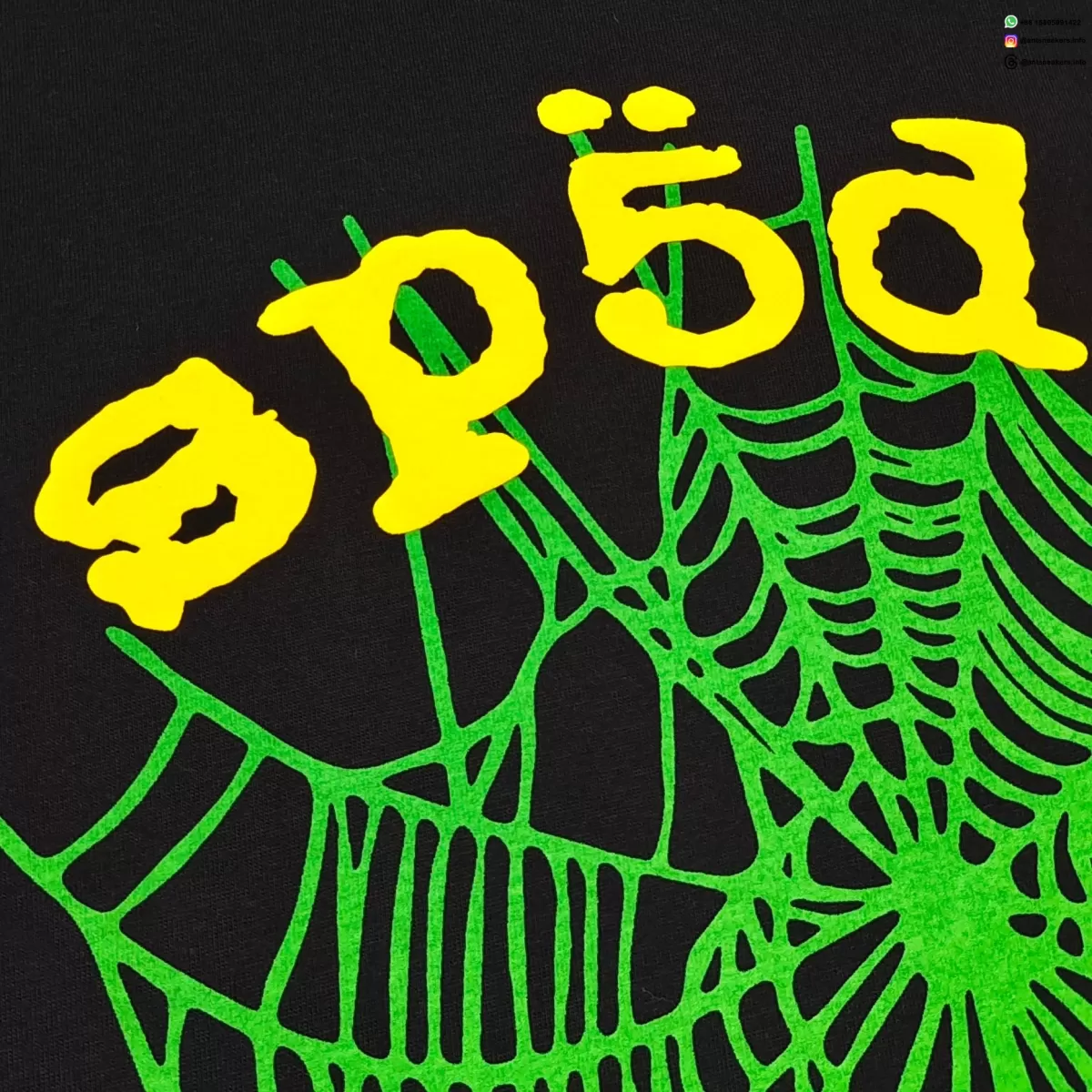 Sp5der Yellow Letter Green Web Black Tee Streetwear