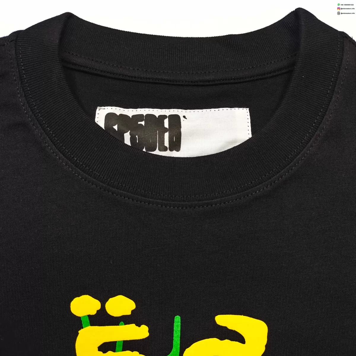 Sp5der Yellow Letter Green Web Black Tee Streetwear