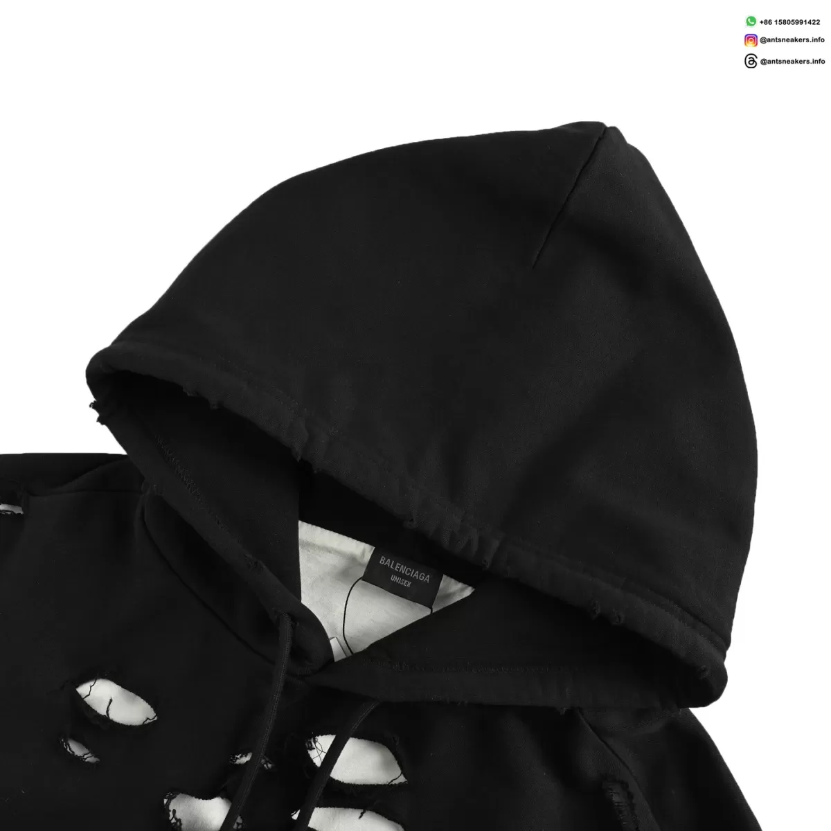 Balenciaga 25FW Distressed Double-Layer Logo Hoodie | Ripped Streetwear Pullover
