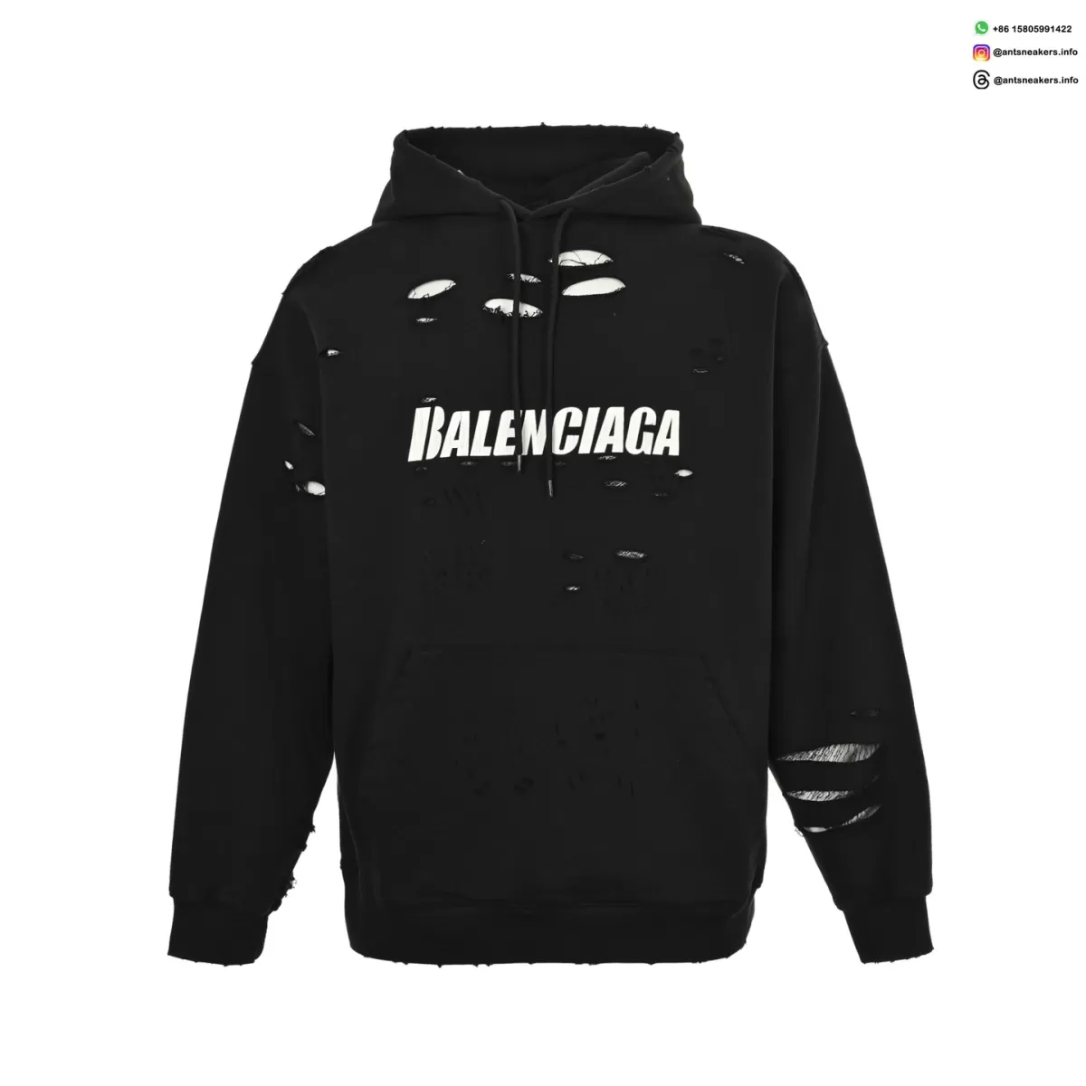 Balenciaga 25FW Distressed Double-Layer Logo Hoodie | Ripped Streetwear Pullover