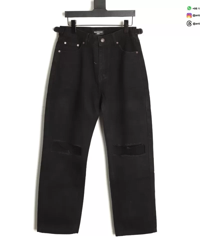 Balenciaga BLCG 24SS Distressed Ripped Black Denim Jeans | Luxury Streetwear