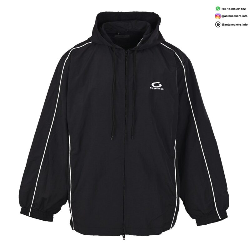 Balenciaga Circular Embroidered White Stripe Hooded Track Jacket | Luxury Designer Streetwear