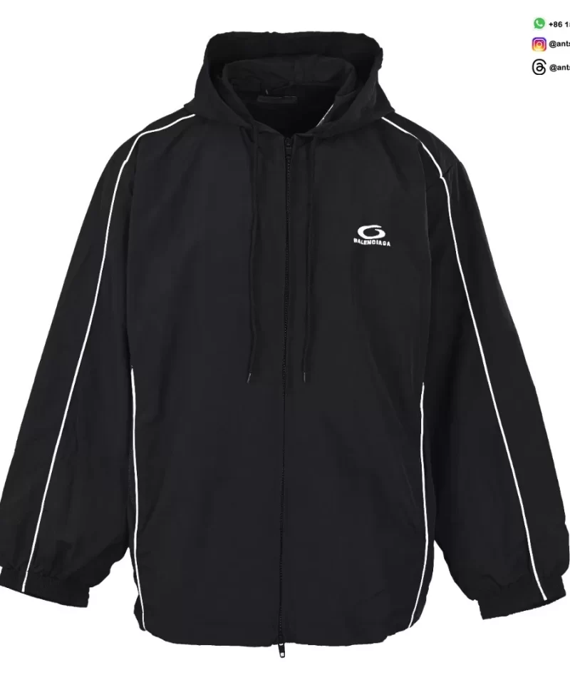 Balenciaga Circular Embroidered White Stripe Hooded Track Jacket | Luxury Designer Streetwear