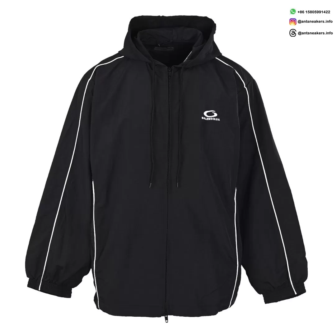Balenciaga Circular Embroidered White Stripe Hooded Track Jacket | Luxury Designer Streetwear