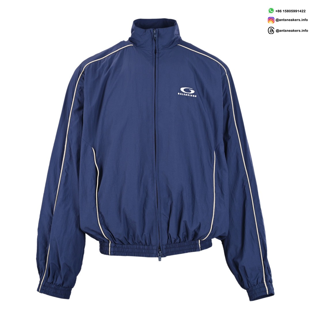 Balenciaga Circular Logo Navy Track Jacket | Designer Athletic Outerwear