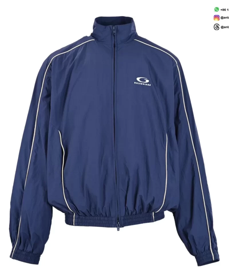 Balenciaga Circular Logo Navy Track Jacket | Designer Athletic Outerwear