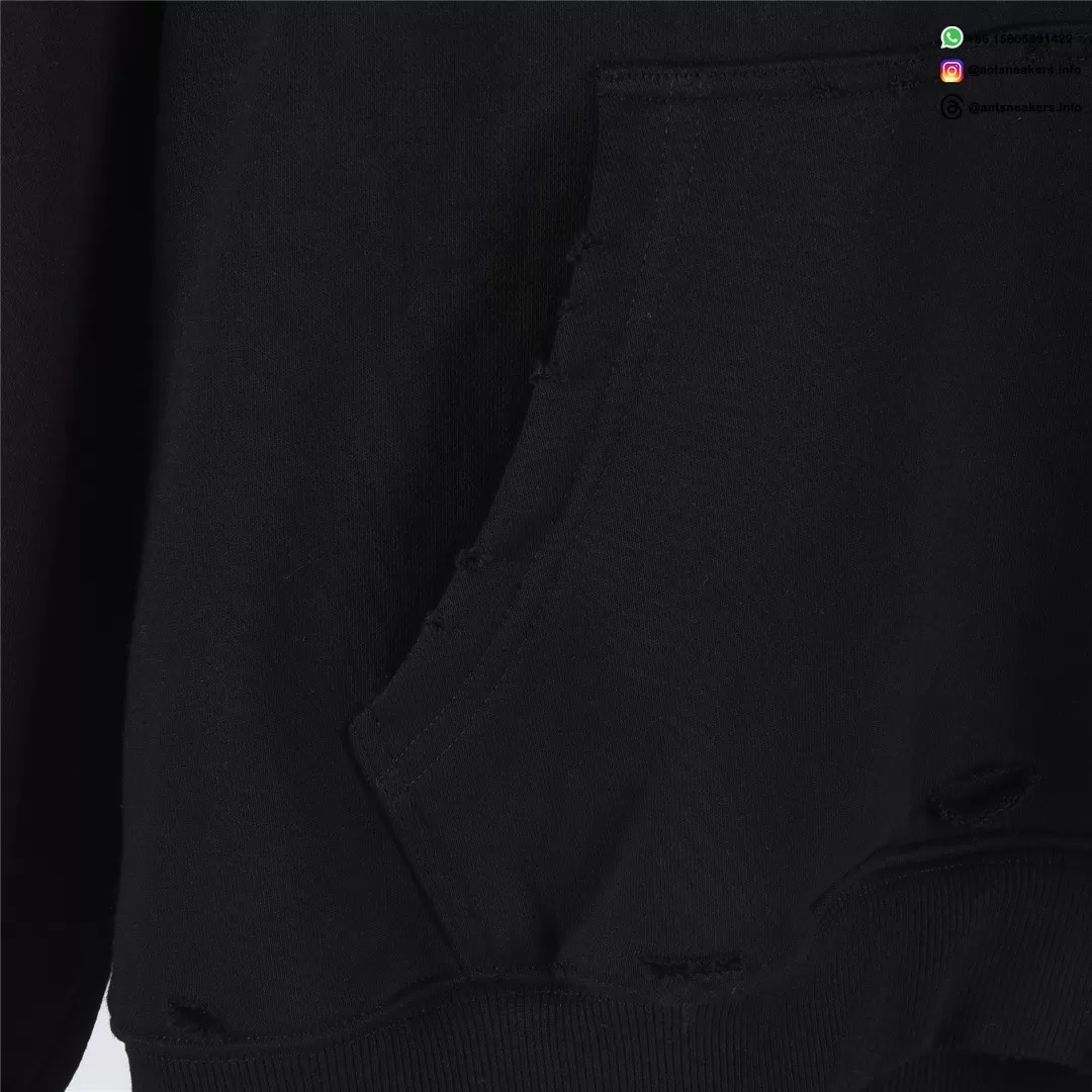 Balenciaga Classic Cracked Logo Hoodie | Black & Silver Distressed Streetwear Pullover