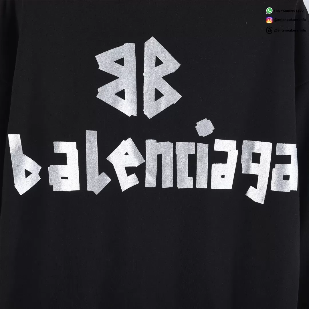 Balenciaga Classic Cracked Logo Hoodie | Black & Silver Distressed Streetwear Pullover