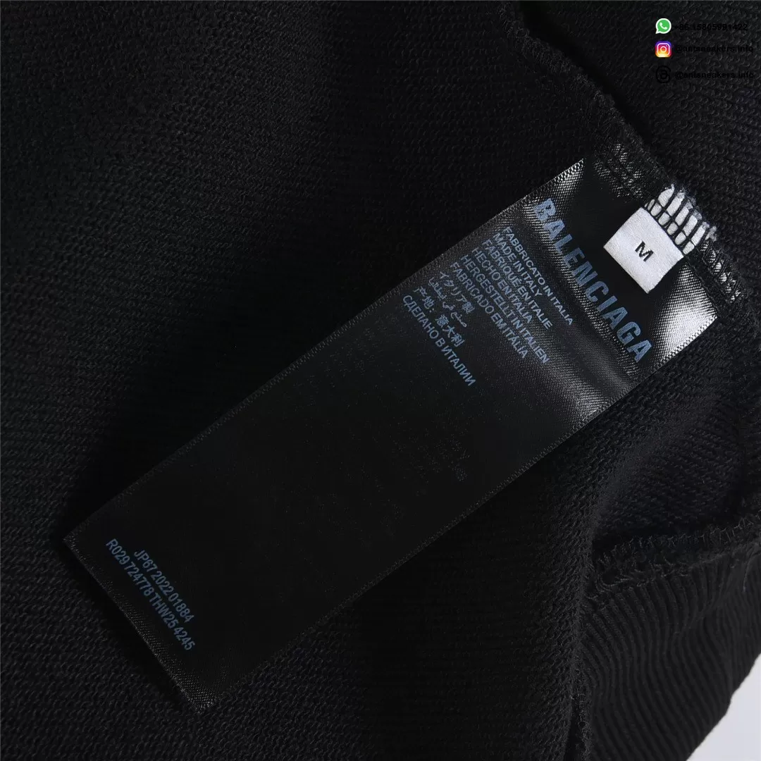 Balenciaga Classic Cracked Logo Hoodie | Black & Silver Distressed Streetwear Pullover