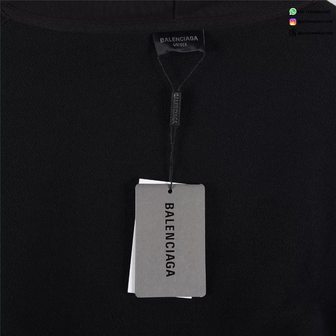 Balenciaga Classic Cracked Logo Hoodie | Black & Silver Distressed Streetwear Pullover