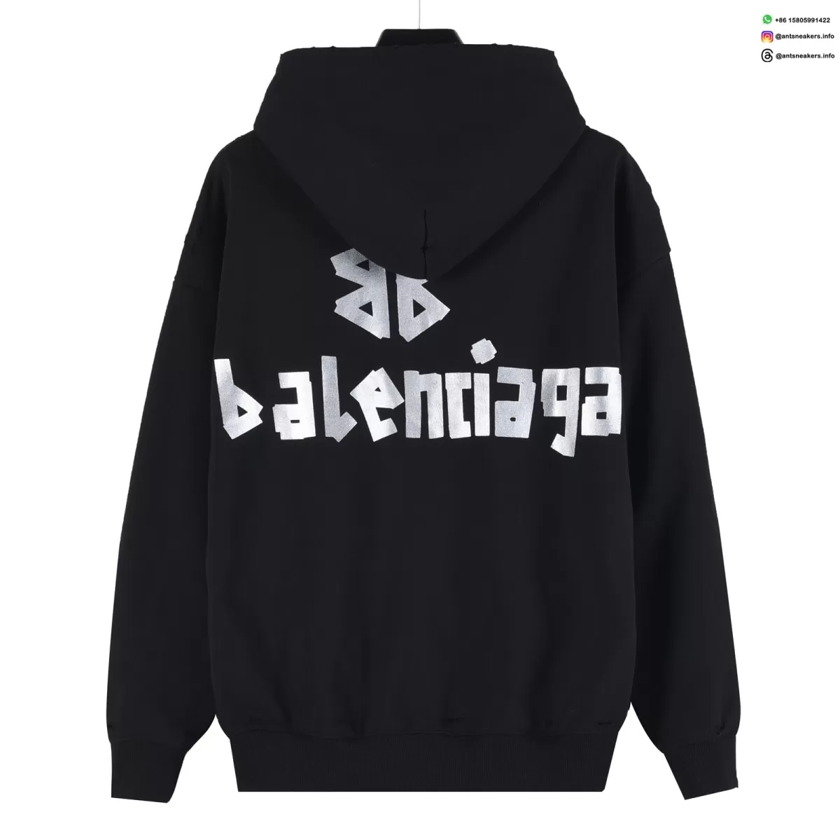 Balenciaga Classic Cracked Logo Hoodie | Black & Silver Distressed Streetwear Pullover