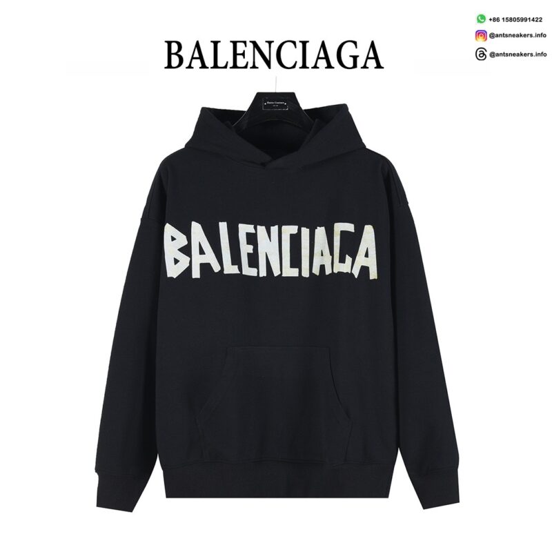 Balenciaga Classic Cracked Logo Hoodie | Black & Yellow Distressed Streetwear Pullover