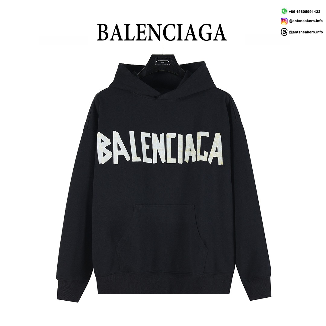 Balenciaga Classic Cracked Logo Hoodie | Black & Yellow Distressed Streetwear Pullover