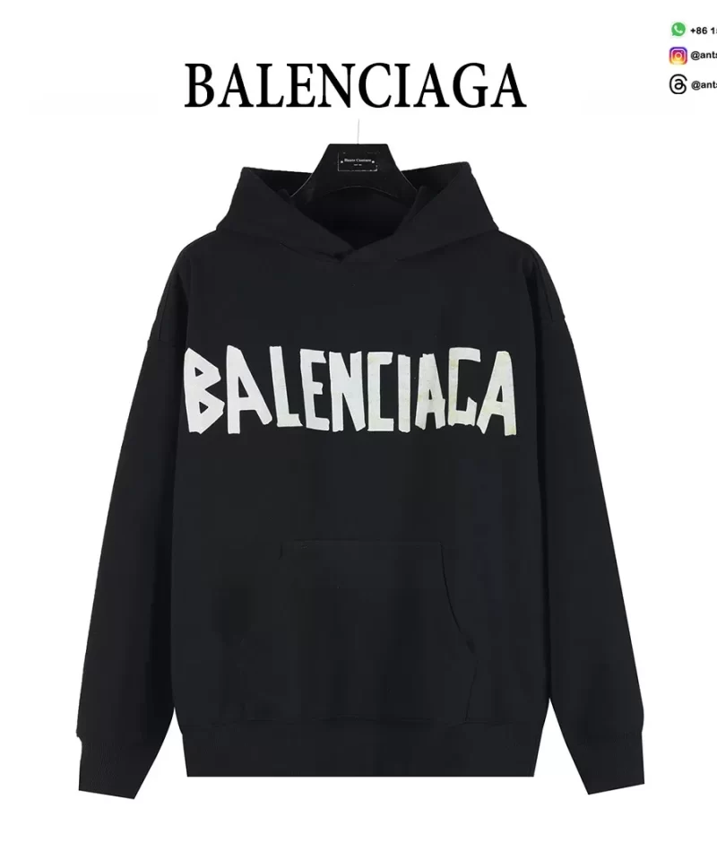 Balenciaga Classic Cracked Logo Hoodie | Black & Yellow Distressed Streetwear Pullover