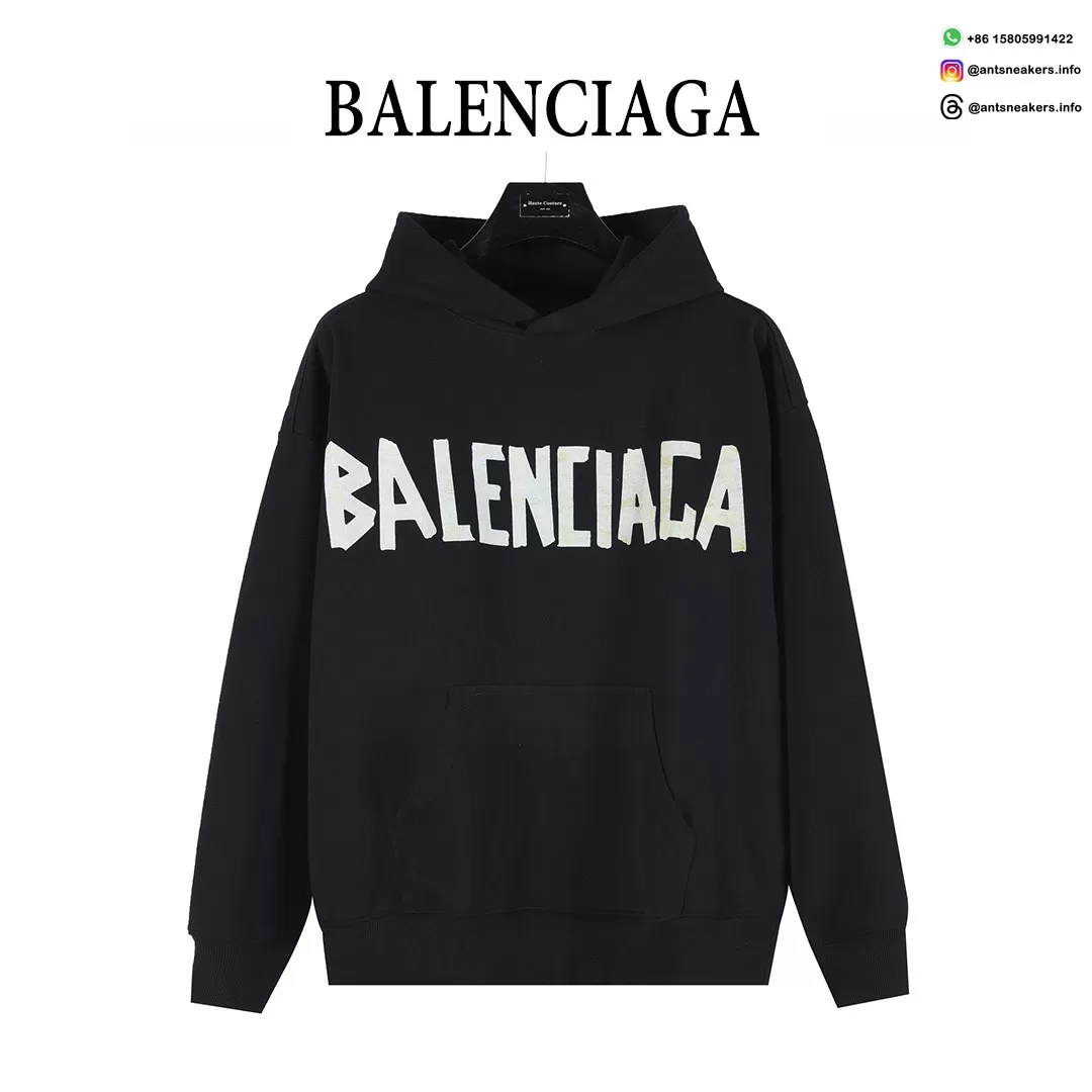 Balenciaga Classic Cracked Logo Hoodie | Black & Yellow Distressed Streetwear Pullover