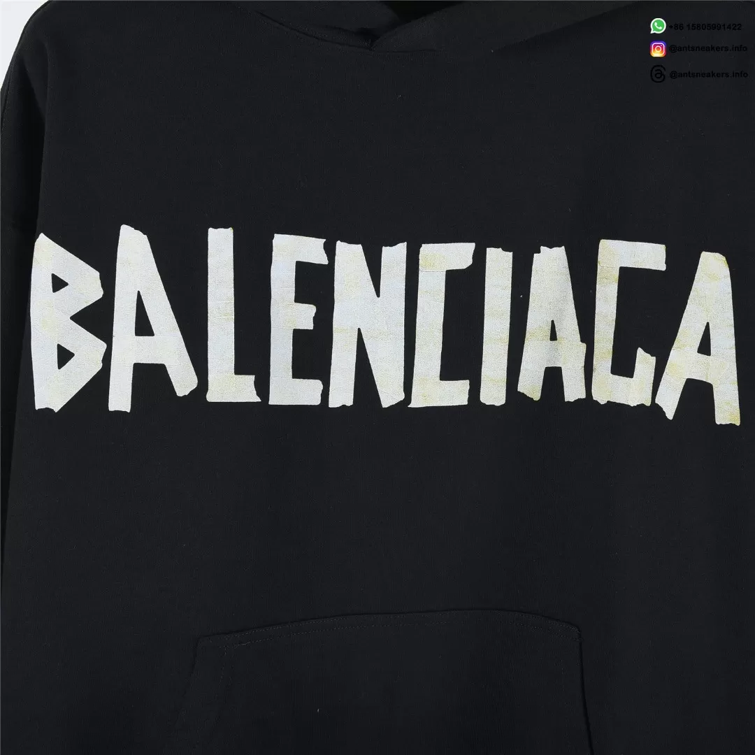 Balenciaga Classic Cracked Logo Hoodie | Black & Yellow Distressed Streetwear Pullover