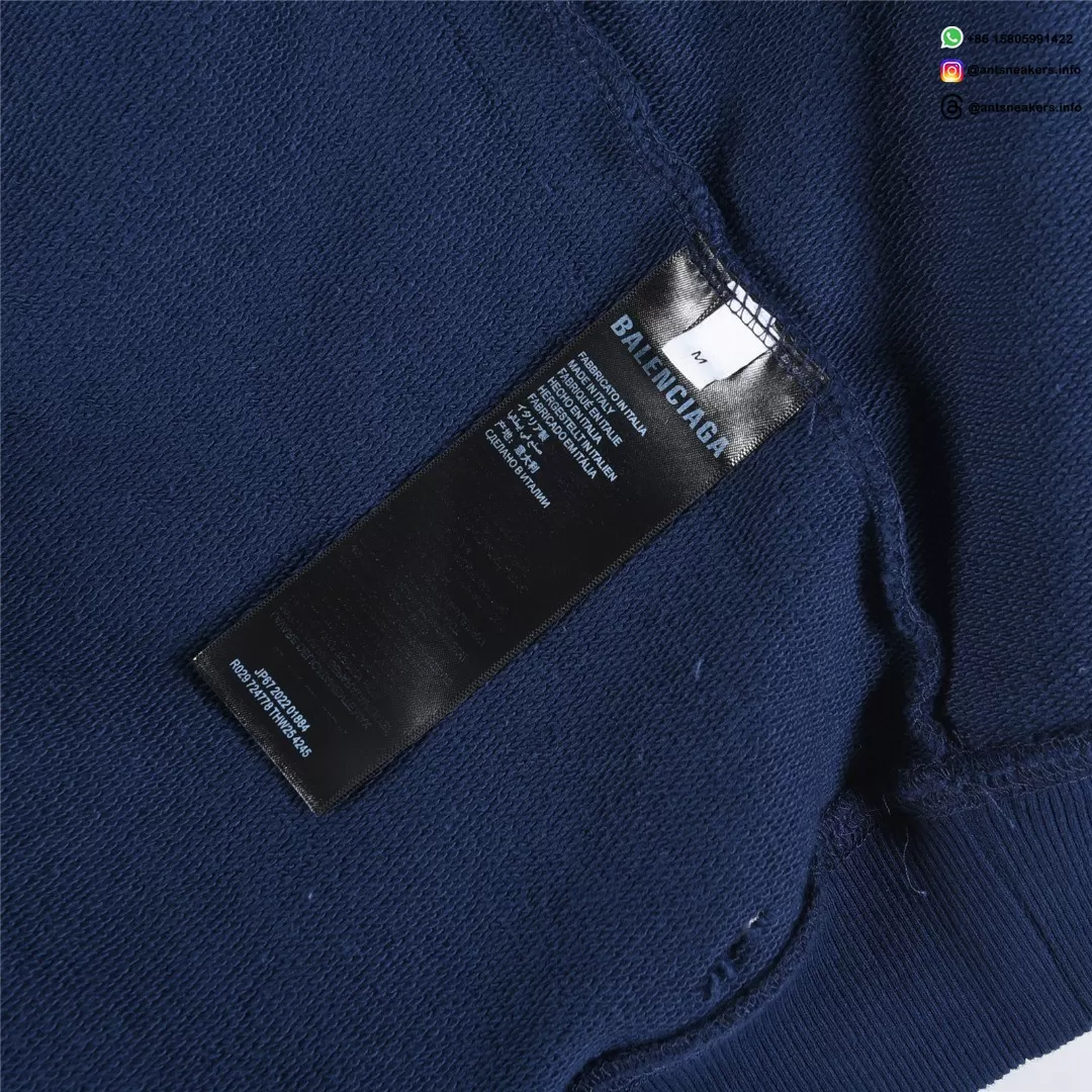 Balenciaga Classic Cracked Print Hoodie | Blue & Yellow Distressed Logo Pullover