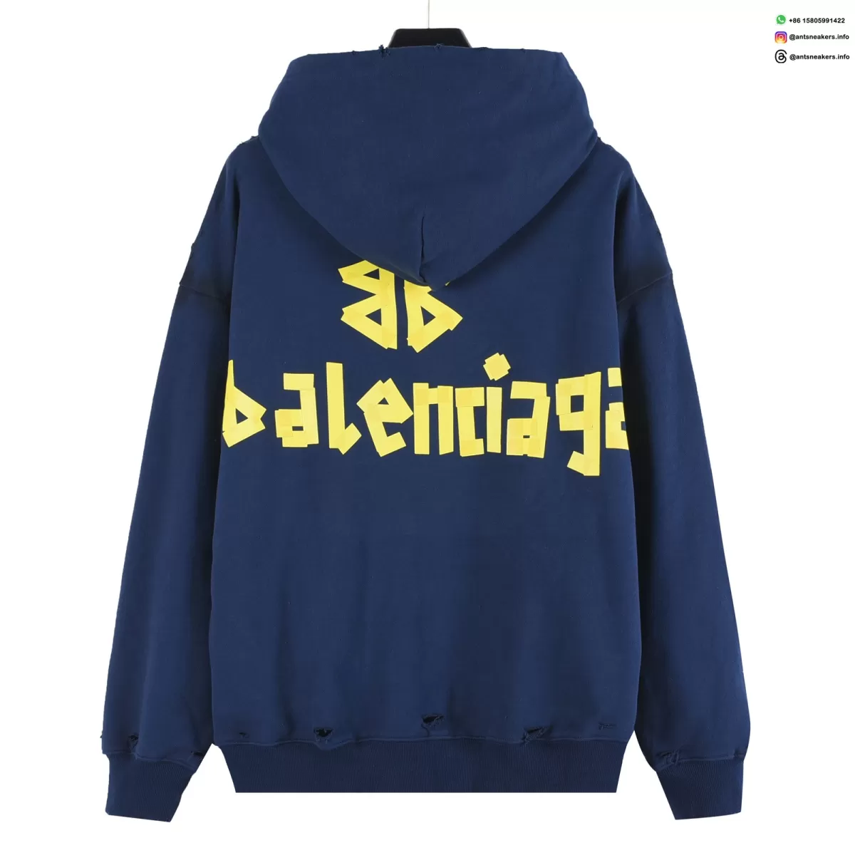 Balenciaga Classic Cracked Print Hoodie | Blue & Yellow Distressed Logo Pullover